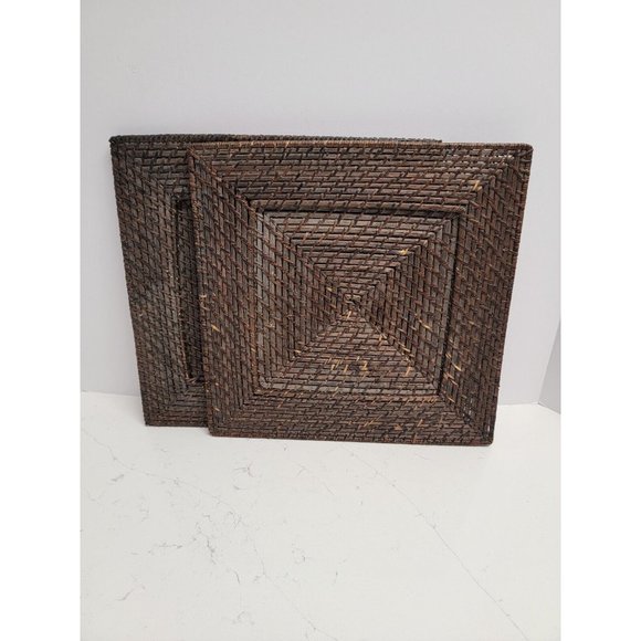 2 Woven Wicker Rattan 13" Square Charger Plates Boho Bohemian - Picture 8 of 14